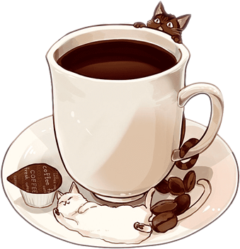 Uma xícara com gatinhos fofos em volta dela.